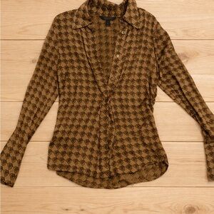100% Silk Brown Patterned Women's Top